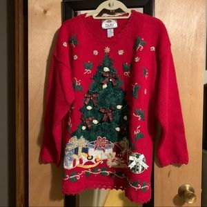 Beautiful Vintage Tiara Christmas Tree Sweater Medium Holiday Party 80’s 90’s